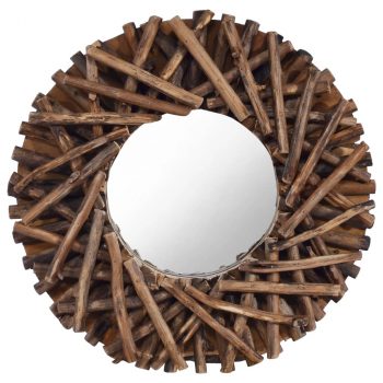 Stensko ogledalo 40 cm iz tikovine okroglo