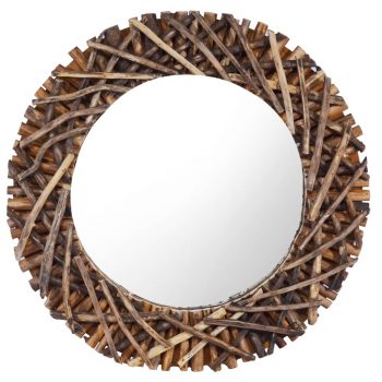 Stensko ogledalo 60 cm iz tikovine okroglo