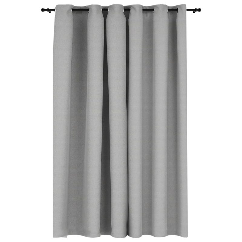 Zatemnitvena zavesa z obročki videz platna siva 290x245 cm