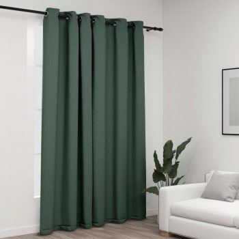 Zatemnitvena zavesa z obročki videz platna zelena 290x245 cm