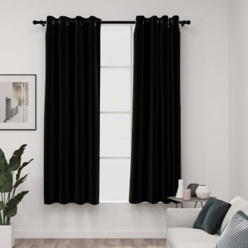 Zatemnitvene zavese z obročki 2 kosa črne 140x175 cm