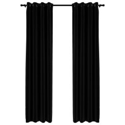 Zatemnitvene zavese z obročki 2 kosa črne 140x245 cm