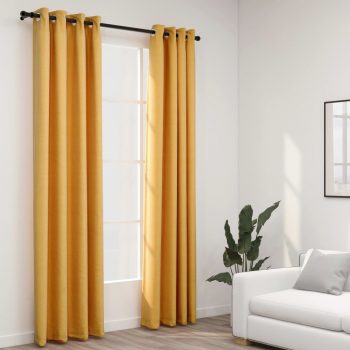 Zatemnitvene zavese z obročki 2 kosa rumene 140x225 cm