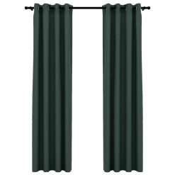 Zatemnitvene zavese z obročki 2 kosa zelene 140x225 cm