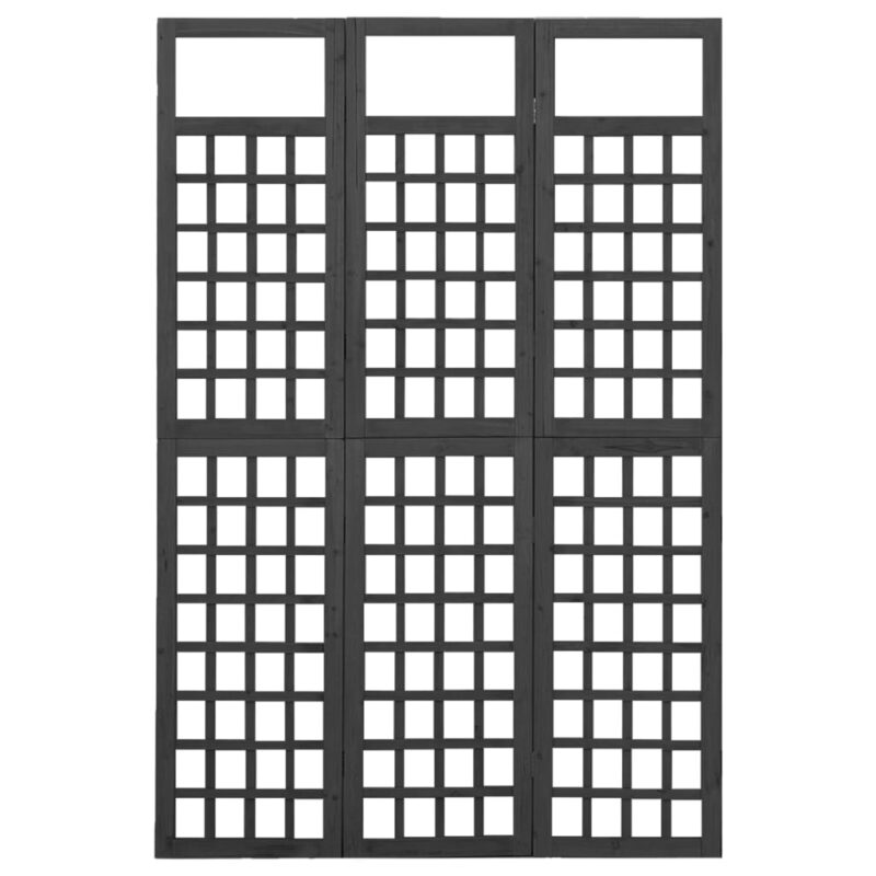3-delni paravan/mreža iz lesa jelke črne barve 121x180 cm