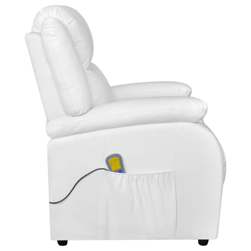 Električni masažni stol belo umetno usnje