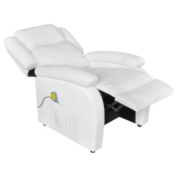Električni masažni stol belo umetno usnje