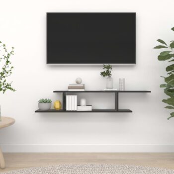 Stenska TV polica črna 125x18x23 cm iverna plošča