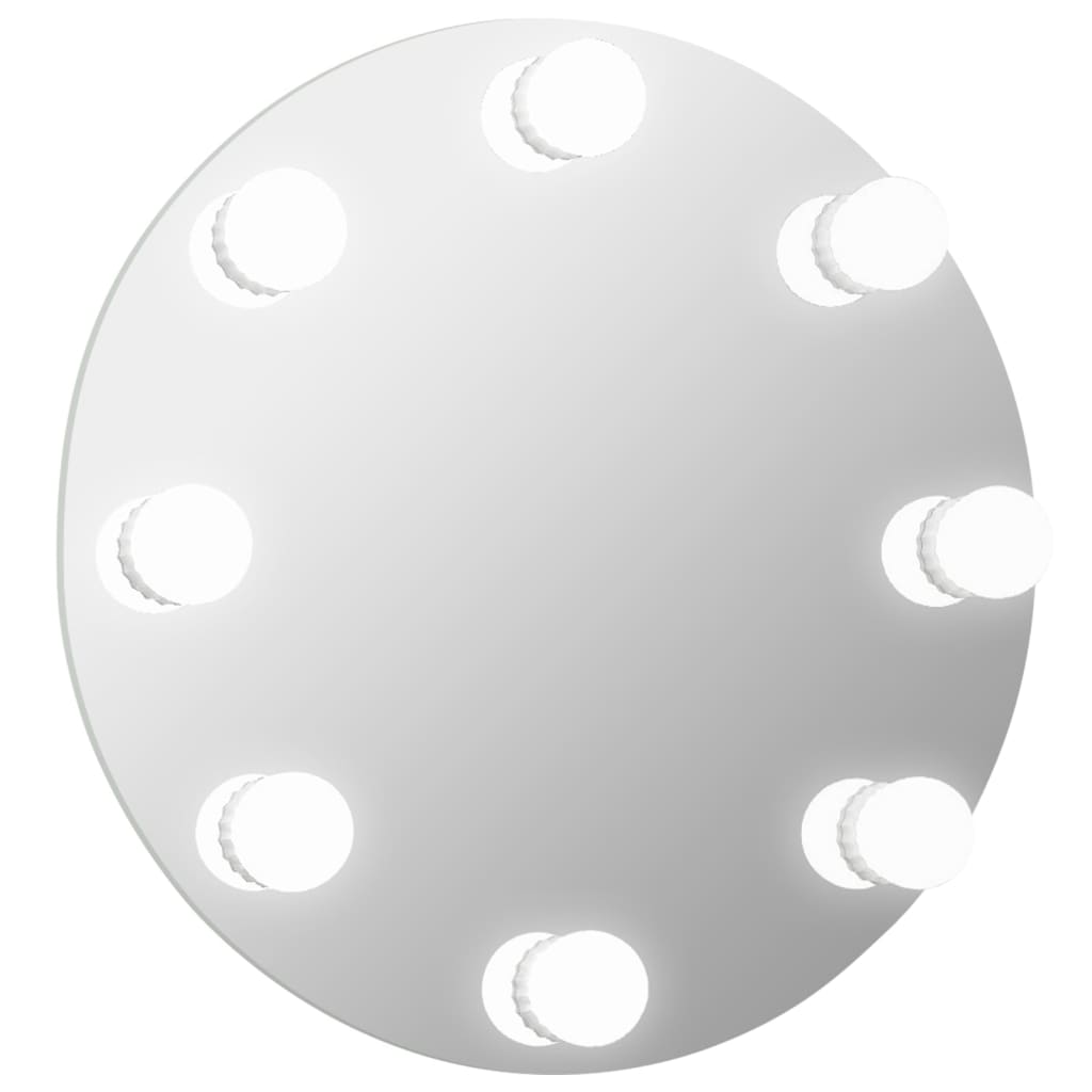 Stensko ogledalo brez okvirja z LED lučkami okroglo steklo