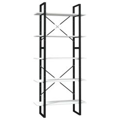 5-nadstropna knjižna omara bela 80x30x175 cm borovina