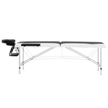 2-conska zložljiva masažna miza aluminij črne in bele barve