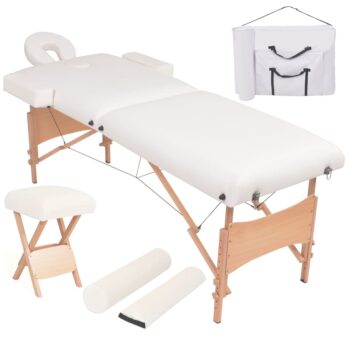 2-conska zložljiva masažna miza in stolček debelina 10 cm bela