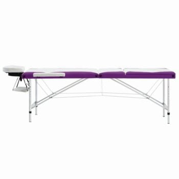 3-conska zložljiva masažna miza aluminij bela in vijolična