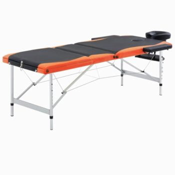 3-conska zložljiva masažna miza aluminij črna in oranžna