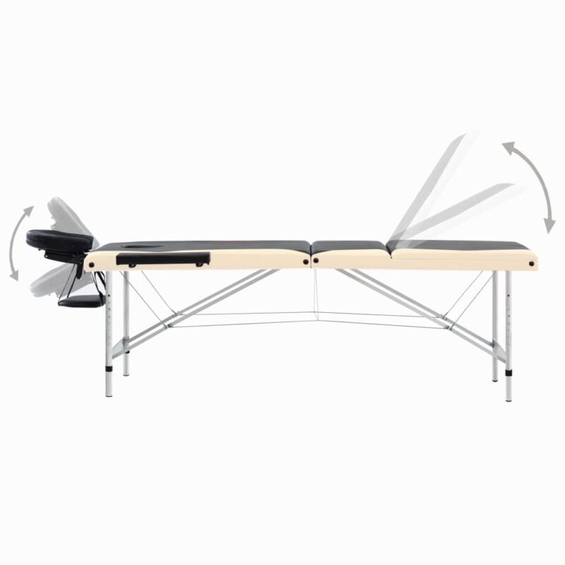 3-conska zložljiva masažna miza aluminij črne in bež barve