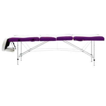 4-conska zložljiva masažna miza aluminij bela in vijolična