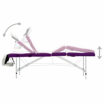 4-conska zložljiva masažna miza aluminij bela in vijolična