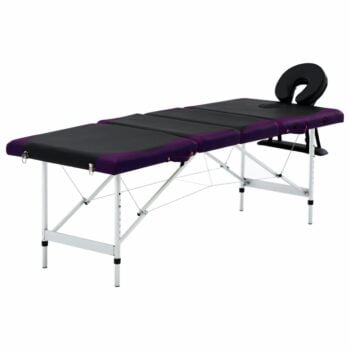 4-conska zložljiva masažna miza aluminij črna in vijolična