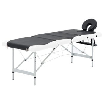 4-conska zložljiva masažna miza aluminij črne in bele barve