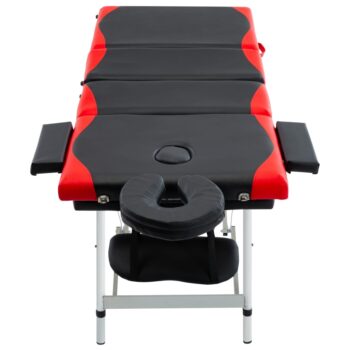 4-conska zložljiva masažna miza aluminij črne in rdeče barve