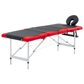 4-conska zložljiva masažna miza aluminij črne in rdeče barve