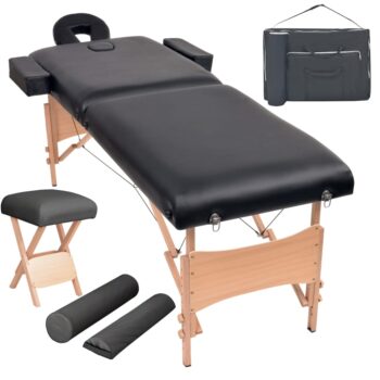 Komplet 2-conske zložljive masažne mize in stolčka črne barve