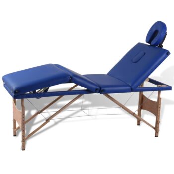 Modra zložljiva masažna miza s 4 območji in lesenim okvirjem