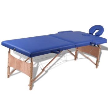 Modra zložljiva masažna miza z 2 območji in lesenim okvirjem