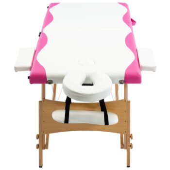 Zložljiva masažna miza 2-conska les bela in roza