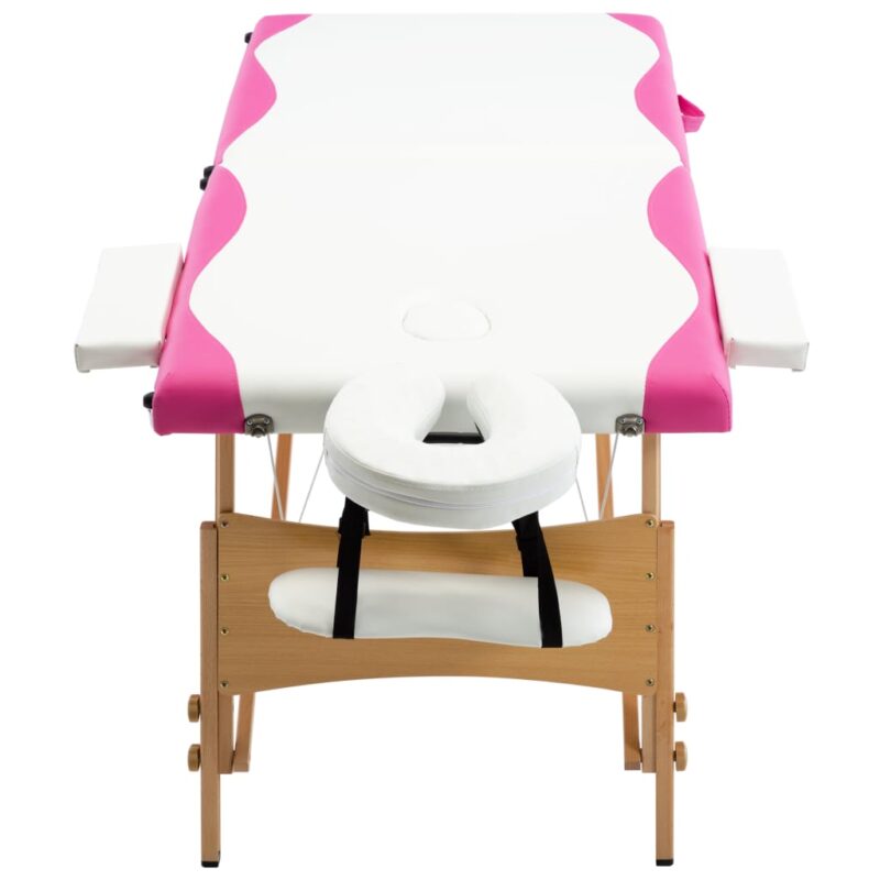 Zložljiva masažna miza 2-conska les bela in roza