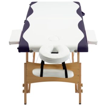 Zložljiva masažna miza 2-conska les bela in vijolična