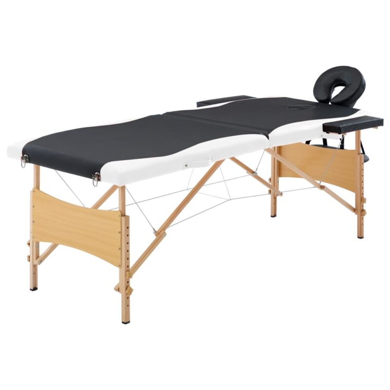 Zložljiva masažna miza 2-conska les črna in bela