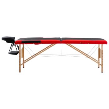 Zložljiva masažna miza 2-conska les črna in rdeča
