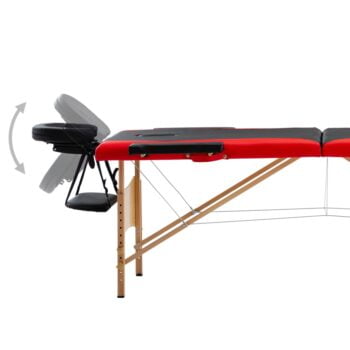 Zložljiva masažna miza 2-conska les črna in rdeča