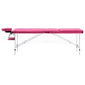 Zložljiva masažna miza 3-conska aluminij roza