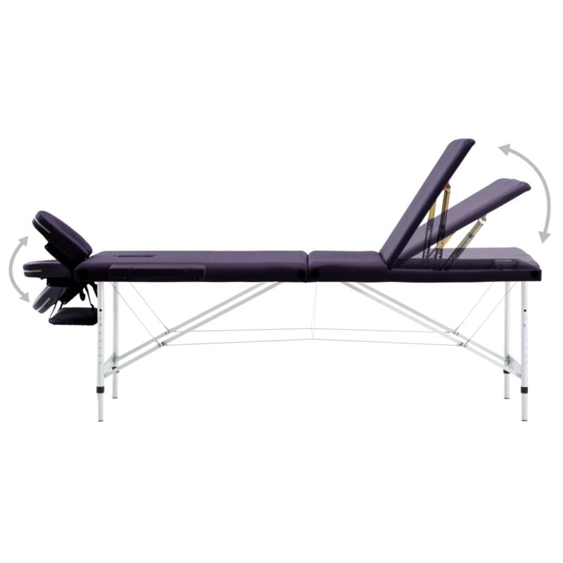 Zložljiva masažna miza 3-conska aluminij vijolična