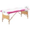 Zložljiva masažna miza 3-conska les bela in roza