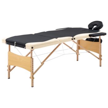 Zložljiva masažna miza 3-conska les črna in bež