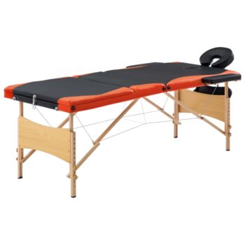 Zložljiva masažna miza 3-conska les črna in oranžna