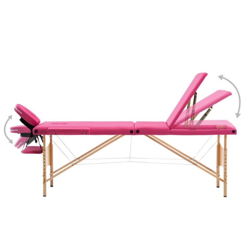 Zložljiva masažna miza 3-conska les roza