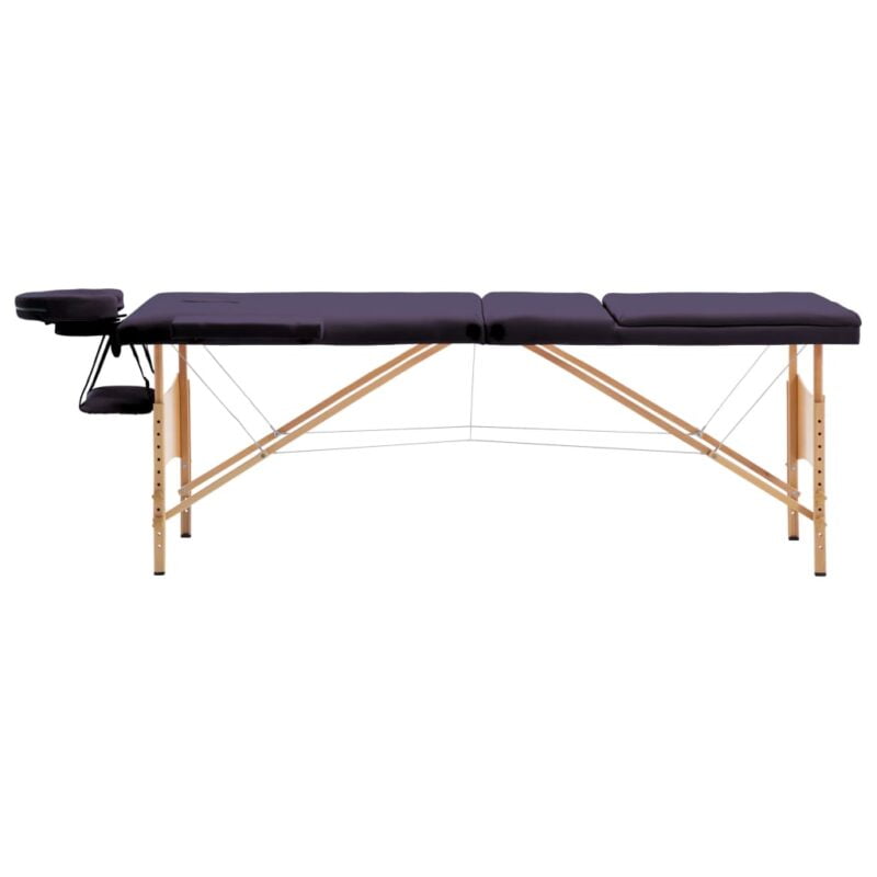 Zložljiva masažna miza 3-conska les vijolična
