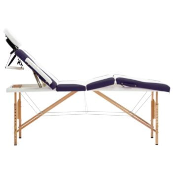 Zložljiva masažna miza 4-conska les bela in vijolična