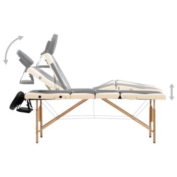 Zložljiva masažna miza 4-conska les črna in bež