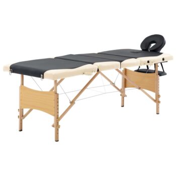 Zložljiva masažna miza 4-conska les črna in bež