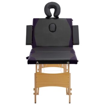 Zložljiva masažna miza 4-conska les črna in vijolična