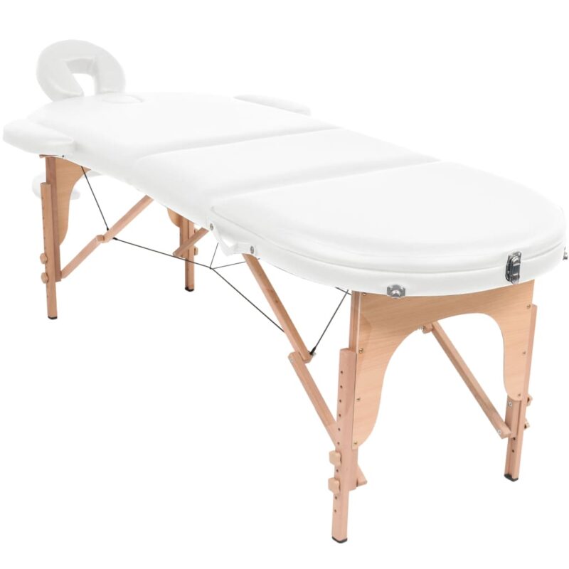 Zložljiva masažna miza debelina 4 cm z 2 blazinama ovalna bela