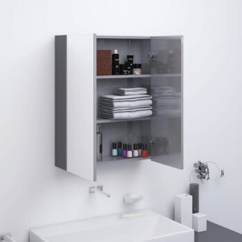 Kopalniška omarica z ogledalom 60x15x75 cm MDF sijoče siva