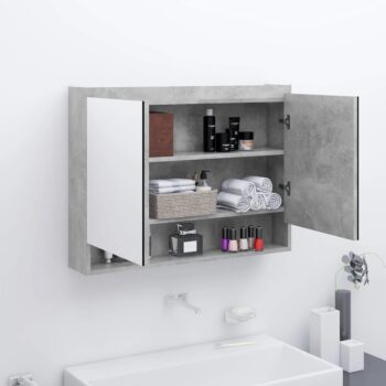 Kopalniška omarica z ogledalom 80x15x60 cm MDF betonsko siva