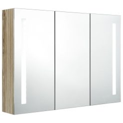 LED kopalniška omarica z ogledalom 89x14x62 cm hrast