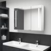 LED kopalniška omarica z ogledalom 89x14x62 cm sijoče bela